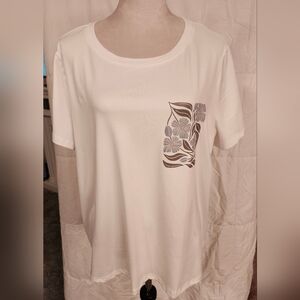 SHEIN White Tee with Blue Floral Accent